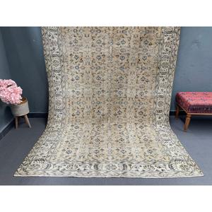 พรมตุรกีวินเทจขนาด 6x9.3 ฟุต พรมขนาดใหญ่ พรมสีน้ำตาลสไตล์ตะวันตกเฉียงใต้ - Product Image 1