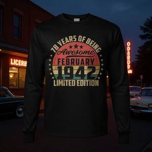 Camiseta vintage de cumpleaños para el 78.º cumpleaños de febrero de 1942, camiseta promocional de manga larga para el 78.º cumpleaños - Product Image 3