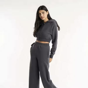 Customize <b>Cropped</b> <b>Hoodie</b> Woman OEM Yoga Sports Workout <b>Cropped</b> <b>Hoodie</b> for Women Cheap <b>Cropped</b> <b>Zip</b> <b>Up</b> <b>Hoodie</b> Woman - Product Image 5