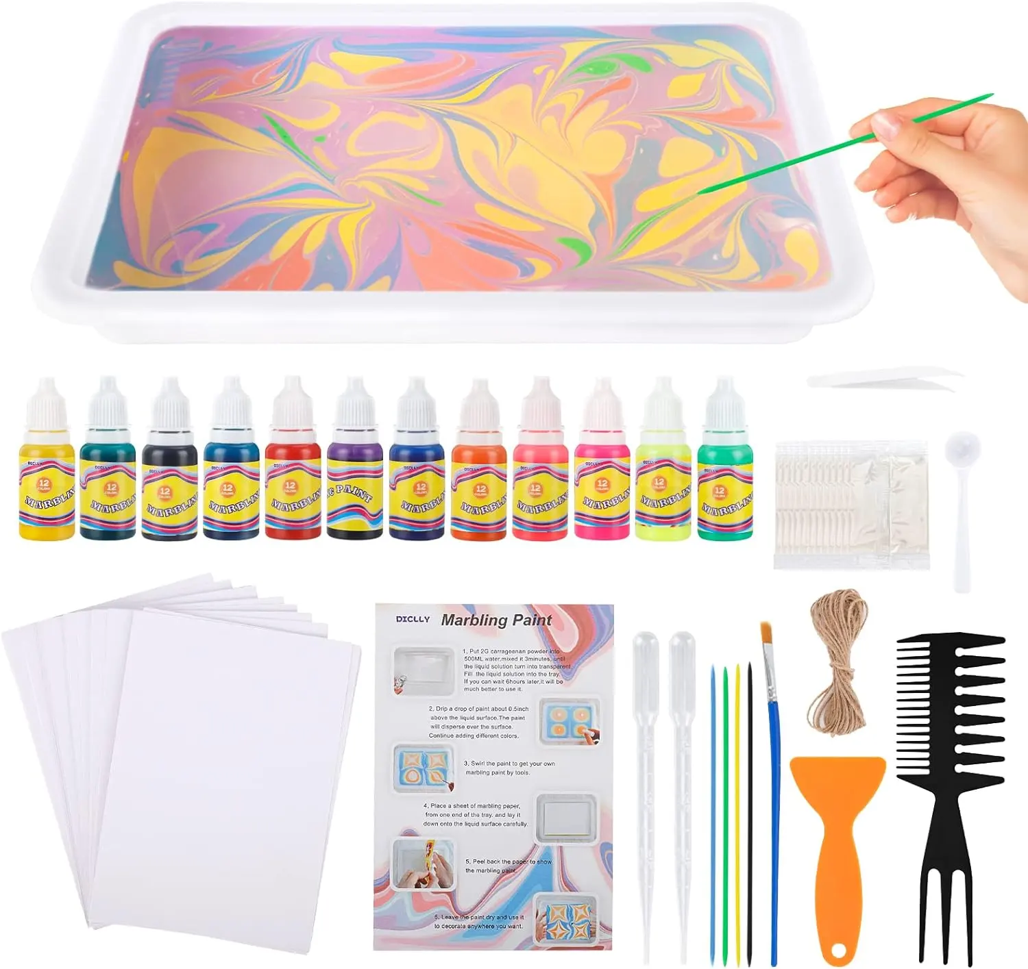 2024 New Arrival Draw Magic Marble Swirling Paints 12Color Water Marbling Paint Art Kit For Kids - Arts And Crafts