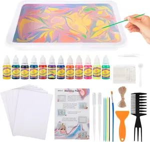 2024 New Arrival Draw Magic Marble Swirling Paints 12Color Water Marbling Paint Art Kit For Kids - Arts And Crafts