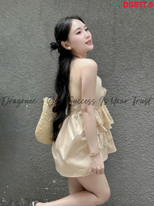 Conjunto diseñado con camisa en capas de encaje rosa en el medio del pecho cuello Halter y pantalones cortos súper bonitos para niñas ropa de calle 2024 - Product Image 5