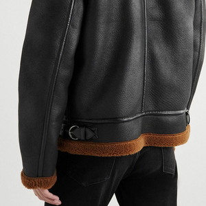 Personnalisable 100% haute qualité peau de mouton peau de vache hommes veste d'hiver col montant haute rue Style moto vêtements en cuir - Product Image 3