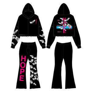 Chándal de algodón 100% para mujer, venta al por mayor, XXL/XL Flare Track Jogger, estampado 3D Puff, pantalones de chándal apilados, conjunto de Sudadera con capucha, logotipo personalizado - Product Image 4