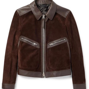 แจ็คเก็ตหนังผู้ชายคุณภาพดีที่สุด คอตั้ง โลโก้ด้านหน้า กันน้ำ ระบายอากาศ สไตล์มอเตอร์ไซค์และไบค์เกอร์ หนังเทสซูโต - Product Image 1