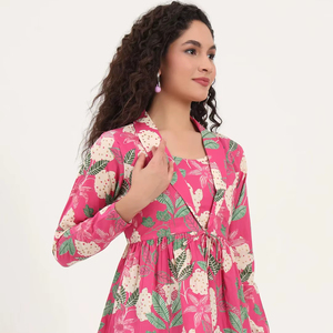 Modern Style floral print cotton midi dress <b>Square</b> Neck 100% Cotton Quick Dry & Eco-Friendly Casual Summer Beach Wear - Product Image 1