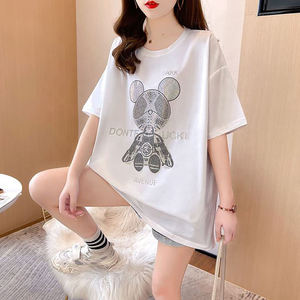 เสื้อยืดแขนสั้นผู้หญิงที่กําหนดเองราคาต่ําเสื้อยืดผ้าไหมพิมพ์ลายผ้าฝ้ายสีทึบธรรมดา - Product Image 2