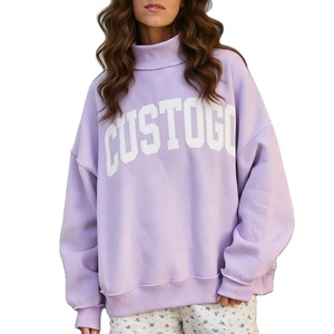 Conjunto de Sudadera Personalizada de Invierno para Mujer, de Algodón Grueso con Forro Polar, Cuello Alto y Letras Bordadas en la Parte Delantera, Transpirable y Ecológico - Product Image 1