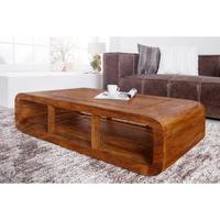 Table basse moderne en bois massif avec étagères de rangement ouvertes, table centrale en bois durable, écologique, facile à nettoyer, style minimaliste pour salon