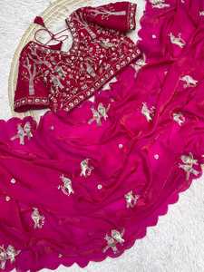 Compre Nuestra Colección de Saris de Tela Satén Importada, La Última Tendencia de Moda, Ropa Exclusiva para Fiestas, Bodas y Festivales para Mujeres y Chicas - Product Image 2