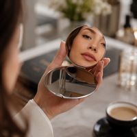 Miroir de poche en acier inoxydable avec logo personnalisé, miroir cosmétique double face de luxe, miroir pliable de voyage