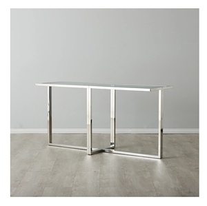 โต๊ะคอนโซลกระจกทรงเรขาคณิตใหม่พร้อมฐานโลหะขัดเงาดีไซน์ทันสมัยสำหรับการตกแต่งภายในที่ทันสมัย - Product Image 1