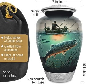 Urna de pesca de latón de Metal grande hecha a mano al por mayor de fábrica directa, urna de cremación decorativa conmemorativa moderna, tema de pesca de cenizas - Product Image 2