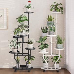 Bán Sỉ Phòng Khách Hiển Thị Giá 5-Tầng Trong Nhà Kim Loại Nhiều Hoa Kệ Châu Âu-Phong Cách Nhà Máy Đứng Lưu Trữ Kệ Với Bánh Xe - Product Image 2