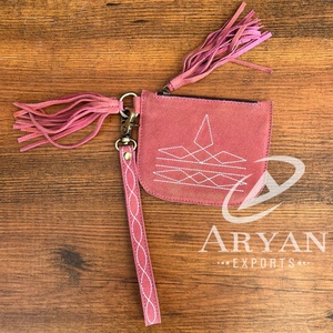 Botte point daim cuir changement sac à main en cuir véritable porte-monnaie portefeuille grande capacité en cuir Mini argent femmes bracelet sac à main - Product Image 1