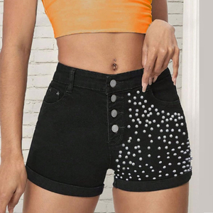 Nuevos diseños Pantalones cortos de mezclilla de talla grande con cuentas Pantalones cortos de mezclilla de secado rápido lavables de algodón originales Pantalones cortos de mezclilla de color sólido con estilo - Product Image 2