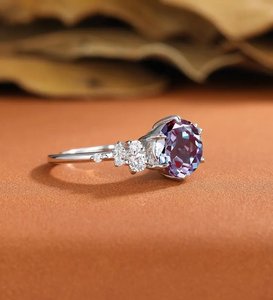 Alexander Lab Grown Stone Cut <b>Ring</b> Solid 925 Sterling Silver Prong Setting Unique Design Romantic Womens Wedding Engagement - Product Image 4