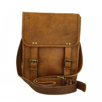 Tas Selempang Kulit Asli Pria New Era Vintage dengan Ritsleting, Tali Selempang yang Dapat Disesuaikan, Desain Crossbody - Tas Portabel 7 Inci