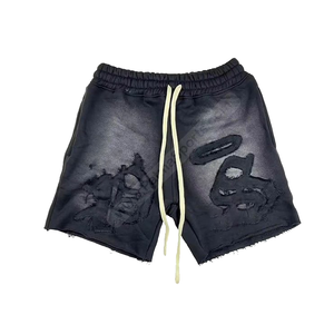 Pantalones cortos de sudor desgastados personalizados a pedido, modelo Popular, pantalones cortos de sudor desgastados, serigrafía bordada lavada con ácido - Product Image 1