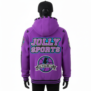 Sudadera con Capucha y Cremallera para Mujer, Tejido de Felpa, Estilo Deportivo Morado, Parches Bordados, Logotipo Personalizado, Material Grueso, Sudadera Básica con Cremallera - Product Image 2