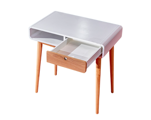 Escritorio de ordenador convertible de chapa de fresno natural, madera de goma duradera y MDF, detalles blancos, diseño que ahorra espacio - Product Image 4