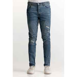 กางเกงยีนส์เอวกลางสีน้ำเงินเข้ม MNJNSSS24003 ดีไซน์พิมพ์ลายสไตล์ลำลองสำหรับทุกฤดูกาล ล้างสีอ่อนและมีสีสัน - Product Image 1