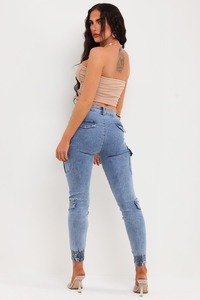 กางเกงยีนส์ทรงคาร์โก้สำหรับผู้หญิงกางเกงผ้าฝ้ายฟอกกรดแฟชั่นทันสมัยวัสดุ100% - Product Image 6