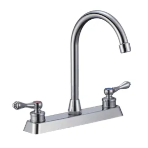 Grifo <span class=keywords><strong>de</strong></span> <span class=keywords><strong>cocina</strong></span> UPC cromado <span class=keywords><strong>de</strong></span> 2 asas, accesorio <span class=keywords><strong>de</strong></span> montaje en cubierta, mango <span class=keywords><strong>de</strong></span> arco alto, barato - Product Image 1