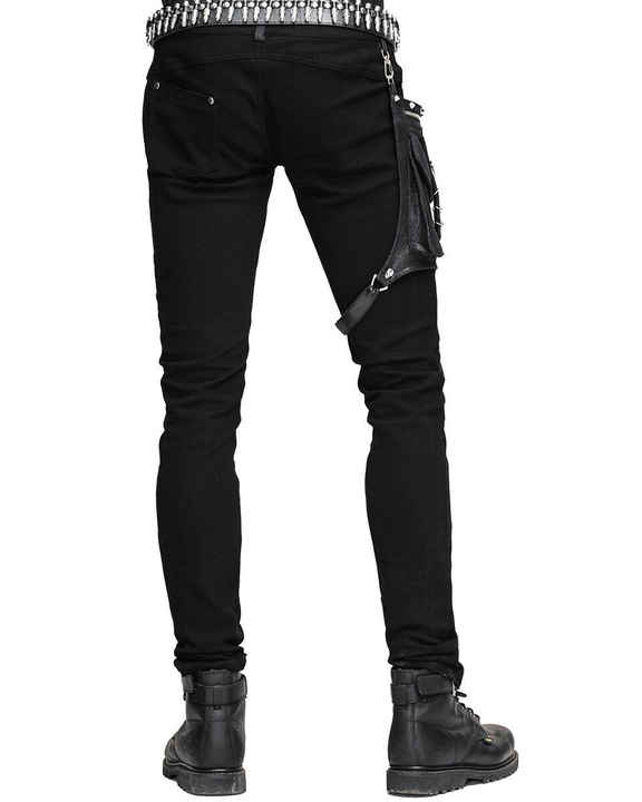 Men's Black Skinny Jeans with Leather Patches High Waist Fashion Stretch Denim Cargo Pants Plus Size Light Wash Waterproof