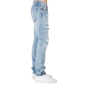 Vente en gros de jeans pantalons d'hiver streetwear, coupe droite, taille mi-haute, effet délavé, déchirés, en coton élasthanne, couleur unie, style extérieur élégant - Product Image 5