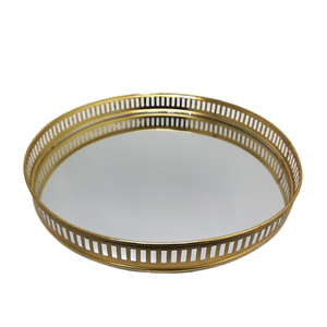 Set of 2 Glass & Iron Round <b>Mirror</b> Tray Matt Brass Gold Color Large Size Metal <b>Mirror</b> Tray for Hotels and <b>Table</b> <b>Top</b> Decoration - Product Image 5