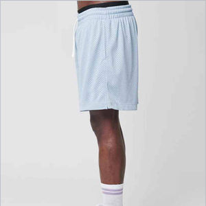 Men light blue basketball shorts breathable <b>mesh</b> fabric elastic waist drawstring custom logo athletic training sportswear - Product Image 4