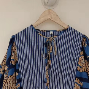 Blue Tiger Printed Eco-Friendly Casual Summer Loose Silhouette Midi Dress with <b>V</b>-neck Natural Waist and <b>String</b> Closure - Product Image 1