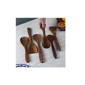 Cuchara de madera y resina para helado y sopa y ensalada, tenedor y cuchara con mango blanco de resina, cuchara de madera - Product Image 6