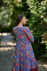 Hand Block Printed Radha Dress Bohemian Calf Length Ikat Floral Casual Occasional Pure Cotton Handmade Ethical Fashion Panelled - Product Image 4