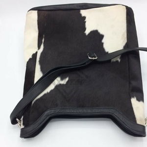 Bolso de mano de cuero de vaca para mujer, bolso de cuero de vaca marrón y blanco para mujer, bolso de hombro de cuero de vaca, bolsos para el pelo, OEM - Product Image 4