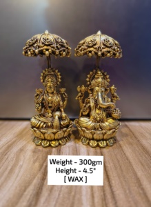 Figurines de Ganesh et Lakshmi en laiton antique moderne sur mesure, multicolores, pour les temples domestiques et la décoration religieuse - Product Image 3