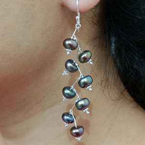 925 Sterling <b>Silver</b> <b>Dangle</b> <b>Earrings</b> Freshwater Peacock Black Pearl Handmade Boho June Birthstone Jewelry Pearl <b>Earrings</b> for - Product Image 1