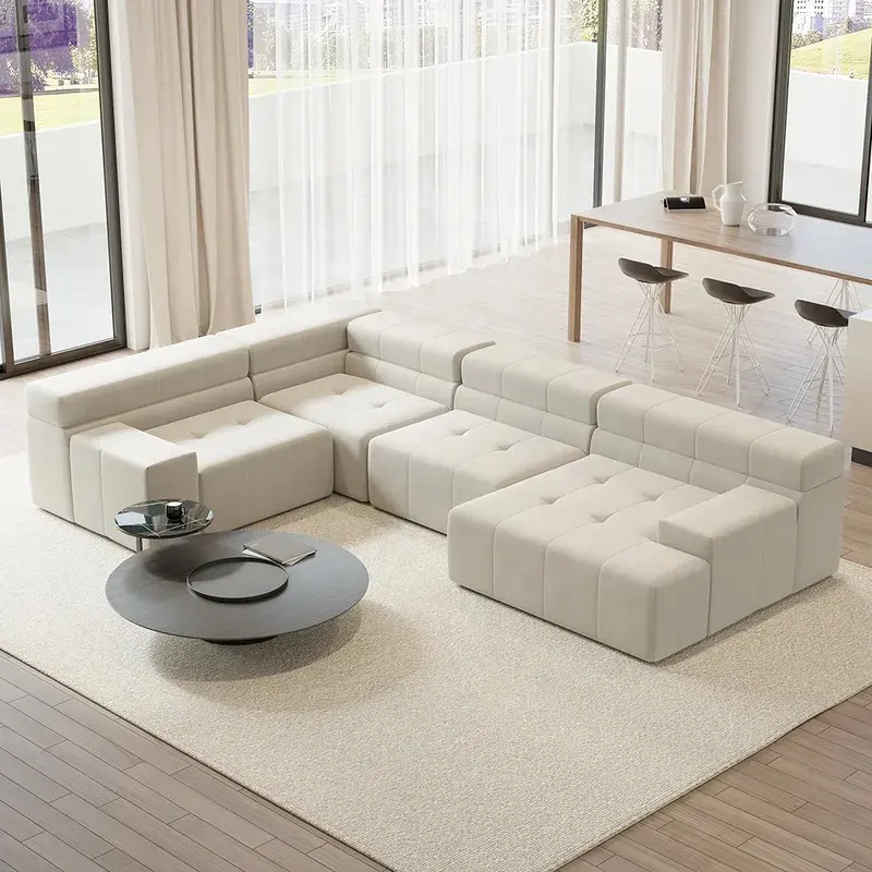 Vente en gros de meubles de salon modernes, 7 places, en cuir, en forme de L, canapé modulaire tufté