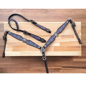 High Quality <b>Leather</b> Horse Tack Set Western Style Breast Collar & Headstall with Floral <b>Tooling</b> Wholesale from Direct Factory - Product Image 1