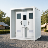 Cabine de toilette portable à double compartiment pour camping en plein air avec lavabo et grilles d'aération