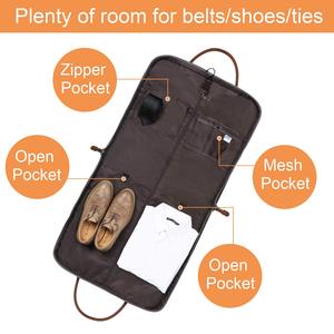 Sac de vêtements en cuir et toile pliable, imperméable, porte-costume avec fermetures éclair, organisateur de voyage classique à suspendre pour les professionnels - Product Image 5