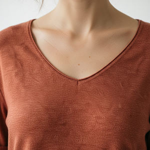 Casual Solid Long-sleeved <b>V</b>-<b>neck</b> Viscose <b>T</b>-<b>shirt</b> - Product Image 3