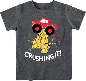 2-7 Ans Garçons Coton Anniversaire T Shirts Construction Excavator Graphic Short Sleeve Tee Shirt Dark Grey - Product Image 2