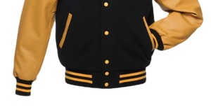 Veste bomber unisexe tendance OEM pour collège, boutons-pression personnalisés, manches en laine PU, bordure côtelée, broderie, tissu en toile, look universitaire - Product Image 4