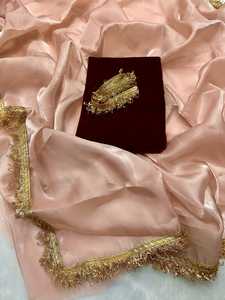 Bollywood designer saree designer unique Lave frontière travail fleur conception doux jimmysilk tissu sari avec velours blouse Inde - Product Image 3