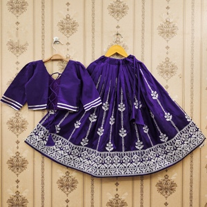 Ensemble Lehenga Choli pour enfants Shoryam Fashion Jambali bleu brodé, coupe régulière, longueur au sol |   Vêtements ethniques pour filles en gros, toutes saisons - Product Image 2