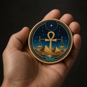 Moneta Rotonda in Metallo Dorato Personalizzata con Anubis, Dio Egizio, a Doppia Faccia, con Ankh, Scala e Piramide, Regalo Ispirato al Mito Antico - Product Image 3