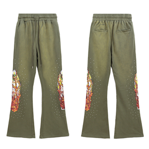 Pantalones acampanados con estampado de diseño personalizado de fabricante 2025, pantalones de chándal de pierna ancha apilados lavados al sol desteñidos para hombres - Product Image 1