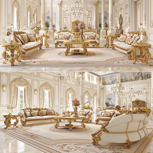 Juego de sofá <span class=keywords><strong>barroco</strong></span> de lujo para sala de estar, marco de madera maciza tallada a mano, tapicería de terciopelo beige, muebles de estilo real europeo - Product Image 3